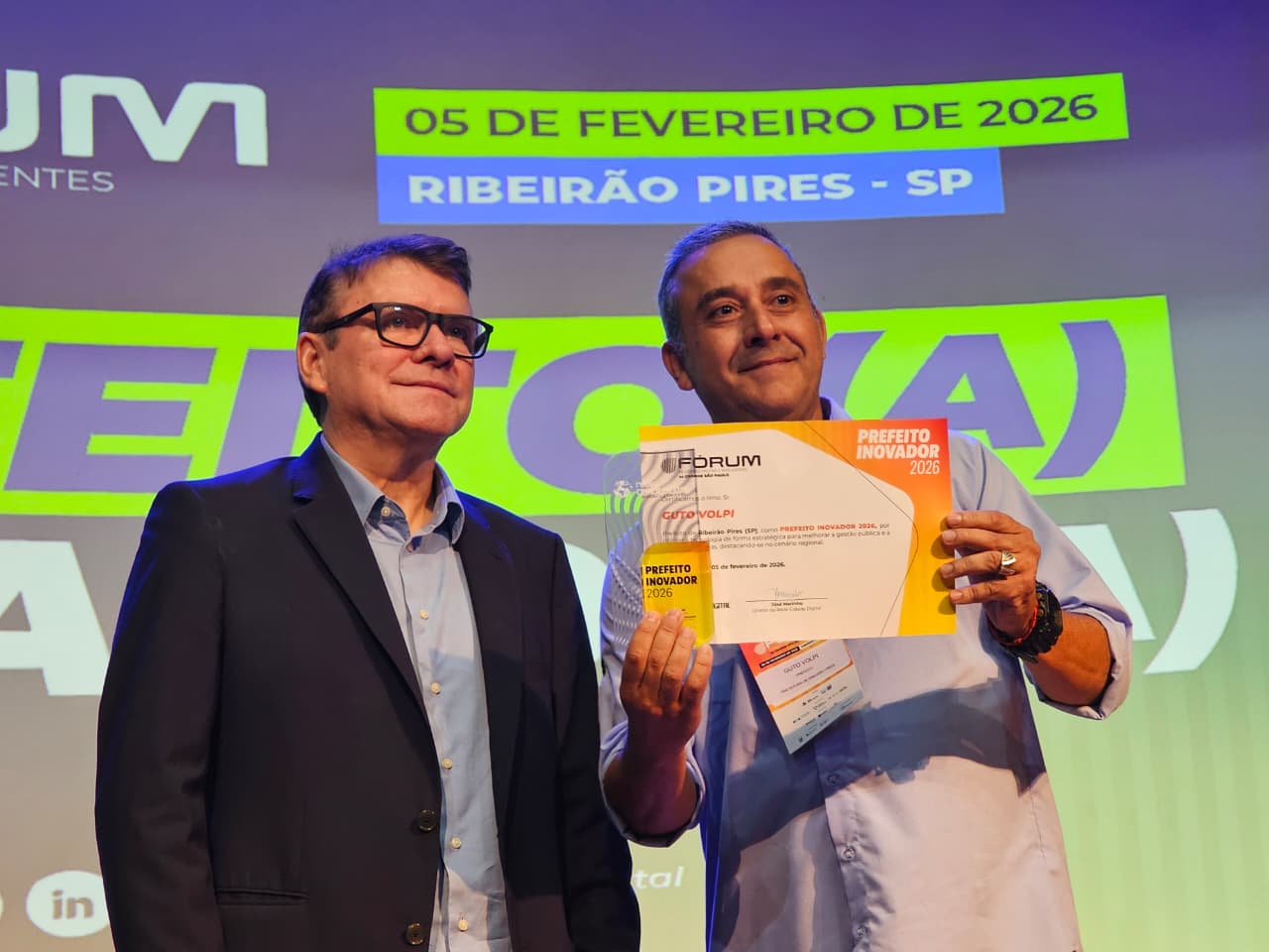 Guto Volpi recebe prêmio ‘Prefeito Inovador’ pela implantação de software de monitoramento de gases de efeito estufa