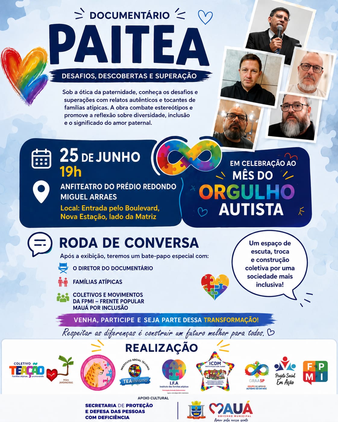Em celebração ao Mês do Orgulho Autista, Frente Popular Mauá por Inclusão promove exibição gratuita do documentário PaiTEA