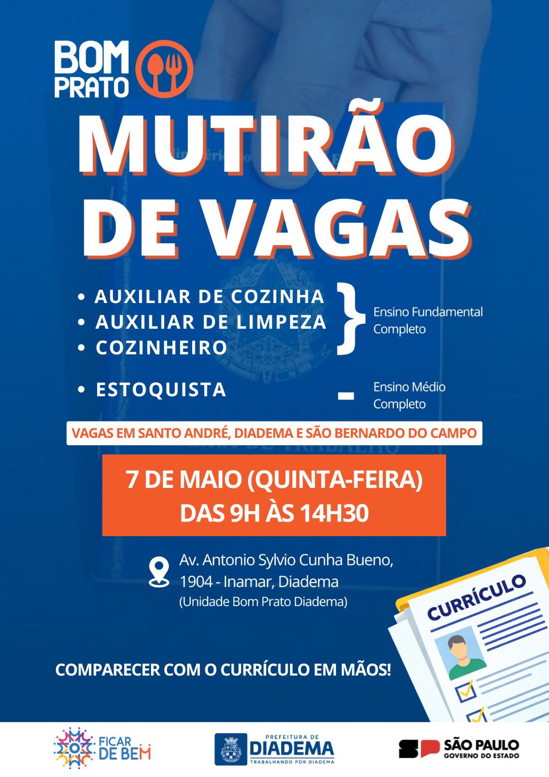 Bom Prato Diadema promove mutirão de vagas no ABC