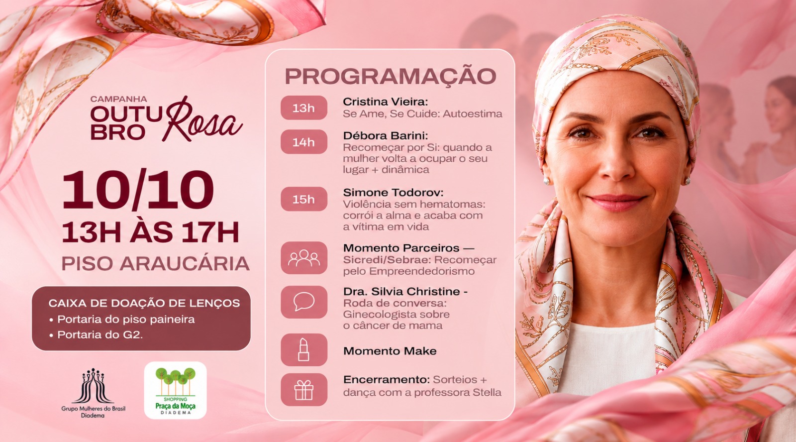 Outubro Rosa em Diadema reúne saúde, autoestima e autonomia feminina no Shopping Praça da Moça
