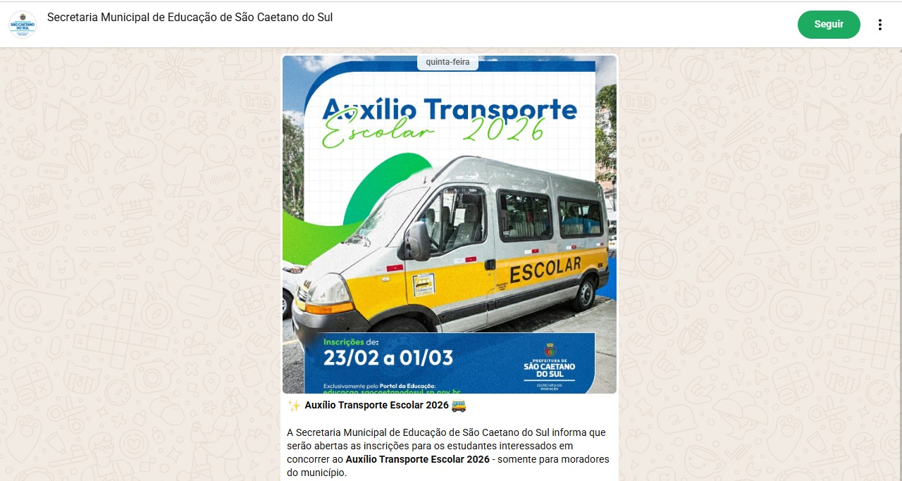Prefeitura de São Caetano lança canal oficial da Secretaria de Educação no WhatsApp